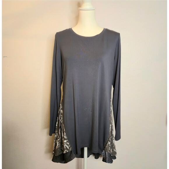 Layered Flowy Long Sleeve Velvet Burnout Tunic Gray M Fairy Grunge Whimsygoth - Picture 4 of 12